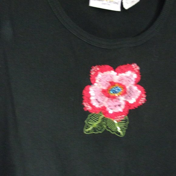 SunBay Cotton Knit Petite Tank Top Bling Floral Applique NWOT Size PL - Picture 2 of 5